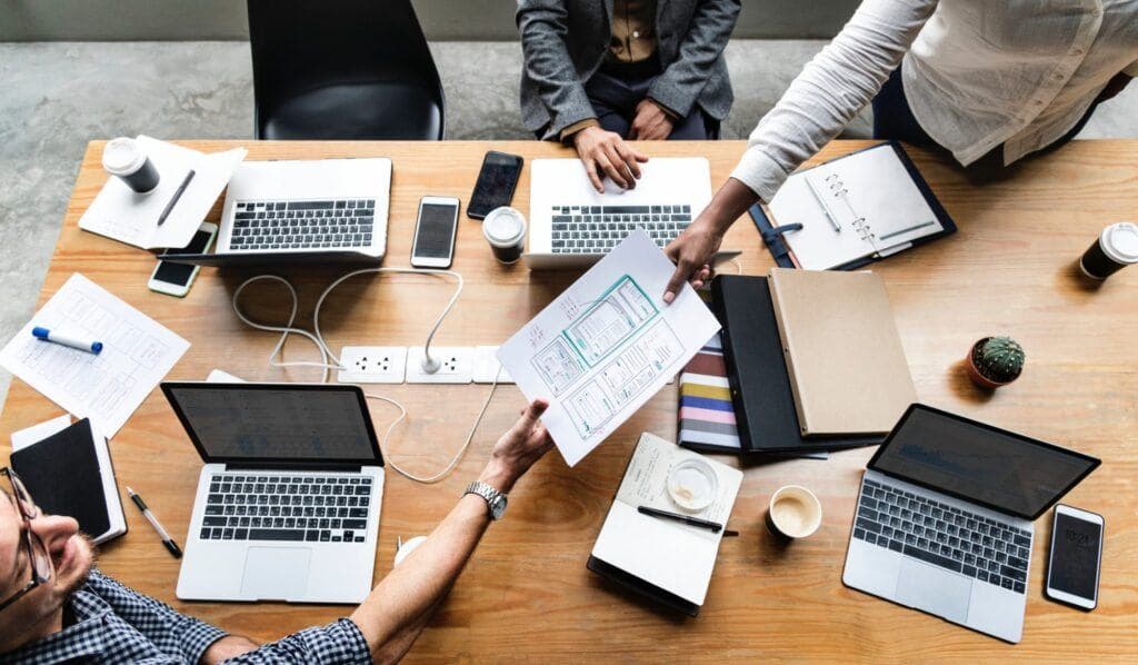 Desk with laptops